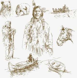 矢量印第安人与船免抠