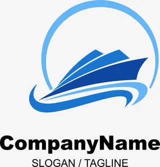 矢量圆形环绕轮船海浪LOGO免抠