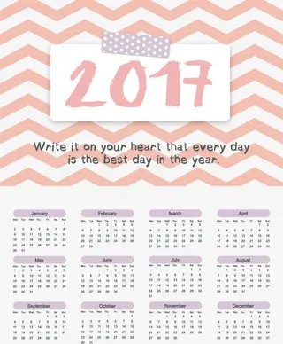 粉色波浪可爱新年日历免抠