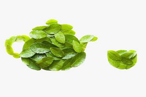 茶叶摆成的茶壶和茶杯的图案免抠