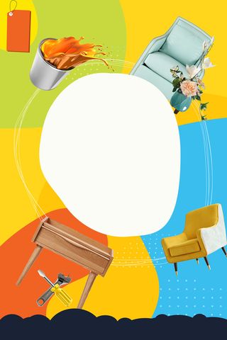 蓝色扁平化装修装潢海报背景素材高清