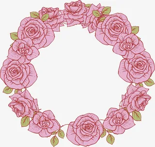 手绘粉玫瑰花环免抠