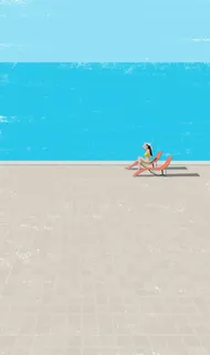 卡通海景大海沐浴阳光美女免抠背景卡通/手绘元素