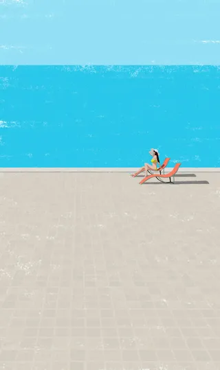 卡通海景大海沐浴阳光美女免抠背景卡通/手绘元素