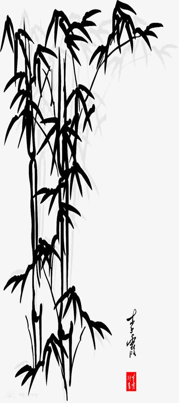 黑色水墨竹子创意免抠