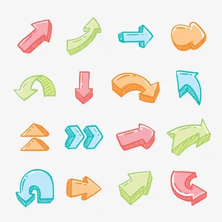 彩色手绘箭头矢量图免抠