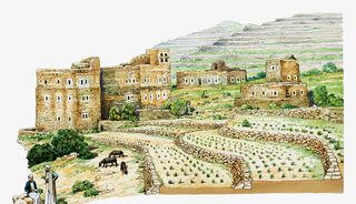 手绘彩铅农田梯田插画免抠