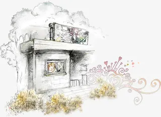 插画风景建筑草地免抠