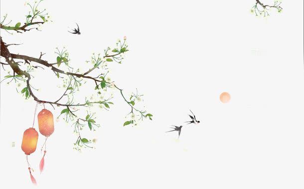 唯美古风手绘插画免抠