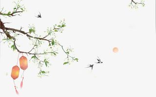 唯美古风手绘插画免抠