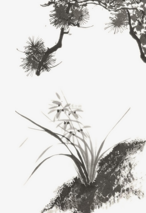 毛笔水墨画迎客松免抠
