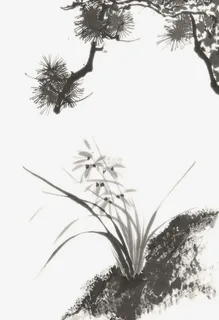 毛笔水墨画迎客松免抠 毛笔水墨画迎客松免抠