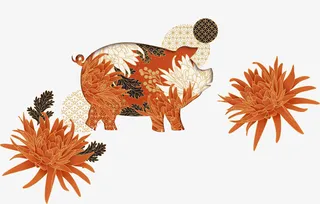 国潮元素,剪纸,招财,福气,免抠