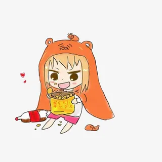 手绘吃货女吃薯片免抠