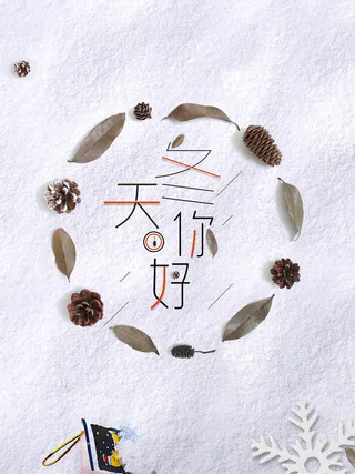 清新简约白色冬天你好节日海报高清