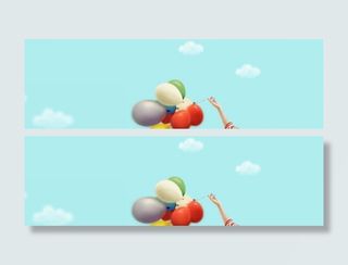 蓝天白云彩色气球景色免抠