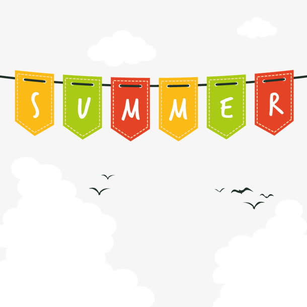 summer夏天彩色卡通彩旗免抠