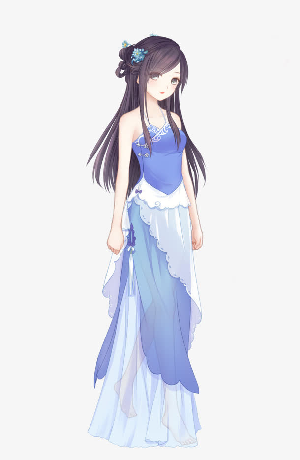 卡通蓝色衣服女孩免抠