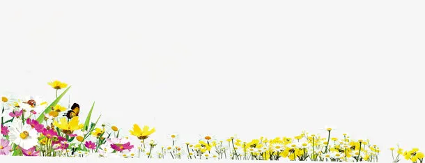 春天花朵蝴蝶美景草地免抠