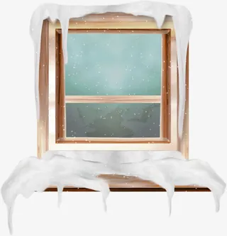 冰雪覆盖的窗台免抠