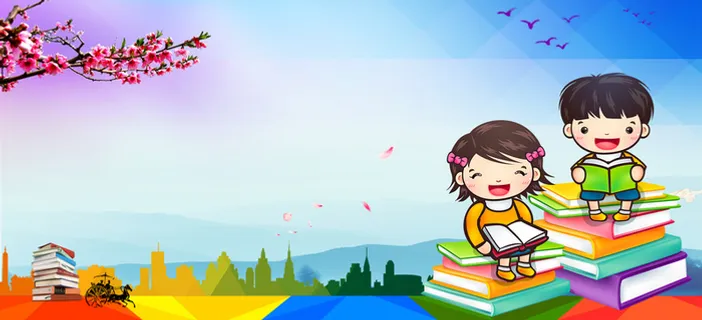 卡通扁平蓝色banner背景高清 卡通扁平蓝色banner背景高清