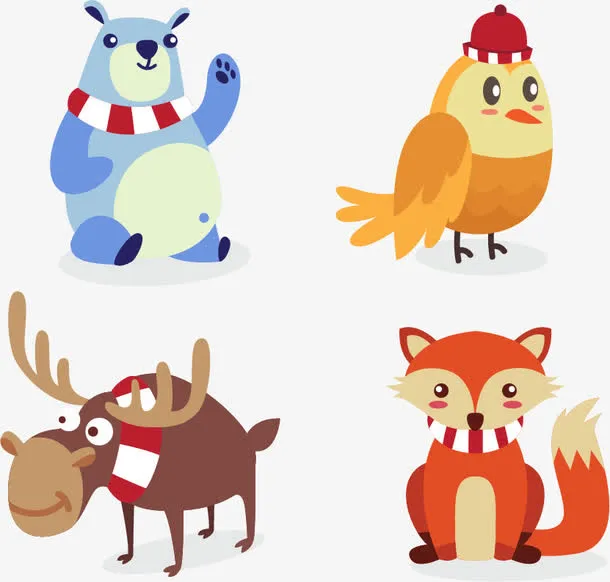 扁平冬季小动物免抠