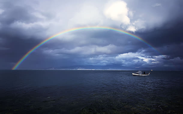 海面彩虹天空海报背景七夕情人节