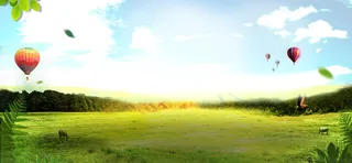 春天踏春蓝天景色热气球渐变banner高清