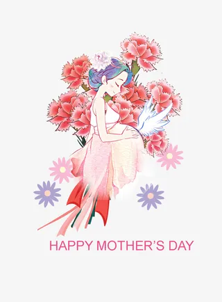 卡通手绘穿粉红色连衣裙孕妇免抠