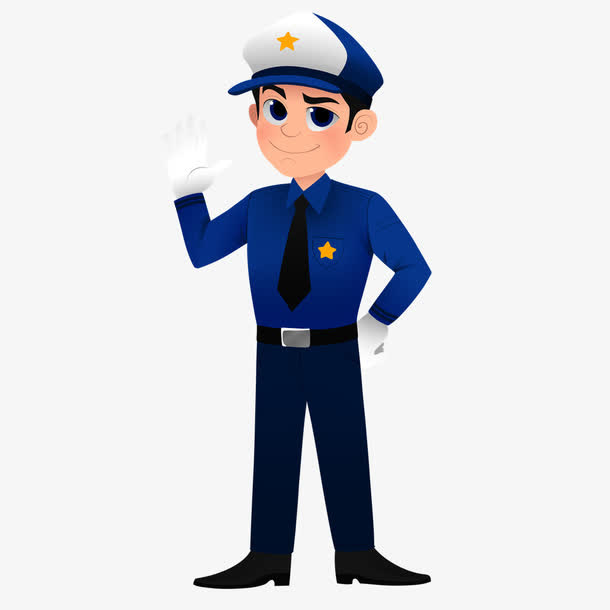 卡通微笑举手示意的保安免抠