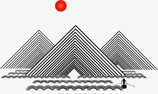 抽象画山坡和渔夫免抠