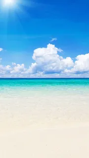 卡通蓝天白云沙滩H5背景素材高清