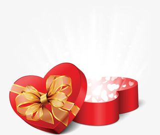 手绘爱心红色礼盒海报免抠