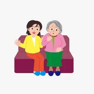 坐沙发上聊天的母女免抠