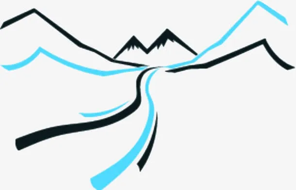 手绘简笔山水画免抠