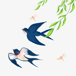 春天燕子杨柳免抠装饰动物元素