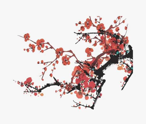 唯美精美桃花梅花花枝树枝免抠