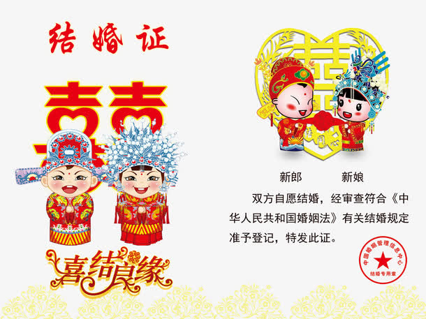 传统风格结婚证模板免抠