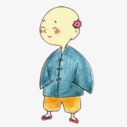 手绘戴花小和尚免抠