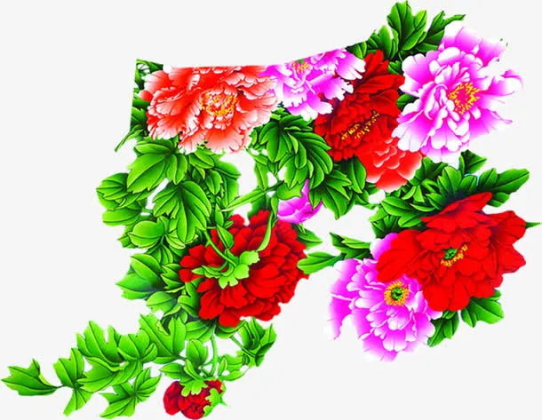 中秋节粉红色花朵绿叶免抠