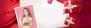 37少女节礼物爱心几何红banner高清