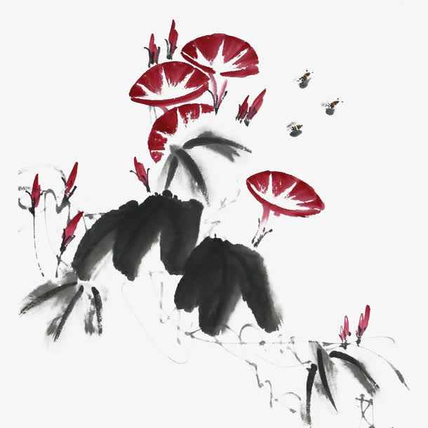 水墨牵牛花免抠