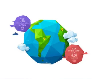 蓝色地球折纸背景矢量素材