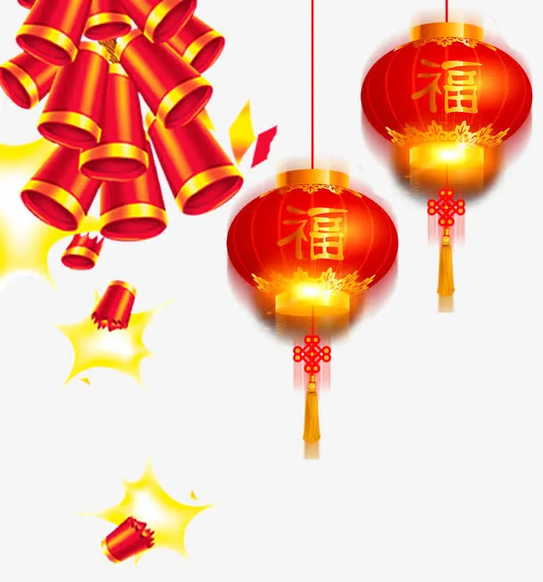 新年装饰爆竹灯笼素材免抠