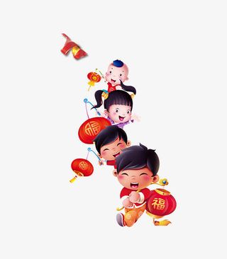 卡通新年拿着灯笼的小孩免抠
