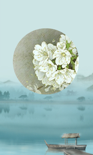 中国风小屋花卉雨水海报PSD背景图高清