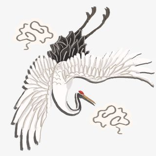 国潮风淡色祥云仙鹤装饰免抠