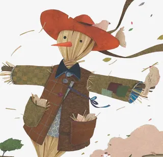 手绘艺术稻草人图案免抠