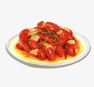 手绘卡通一盘大虾插画免抠