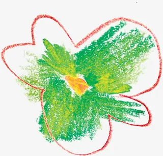 手绘绿色涂鸦蜡笔小花免抠